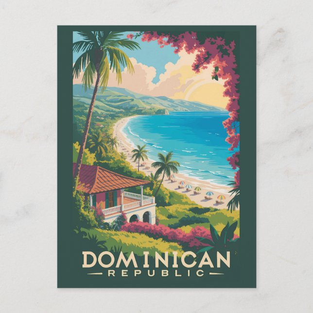 Carte Postale République Dominicaine Illustration de plage Art V (Devant)