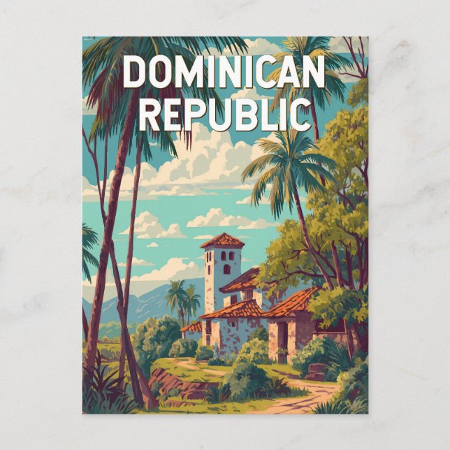 Carte Postale République Dominicaine Illustration Voyage Art Vin (Devant)