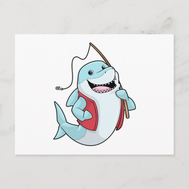 Carte Postale Requin à la pêche avec canne à pêche (Devant)