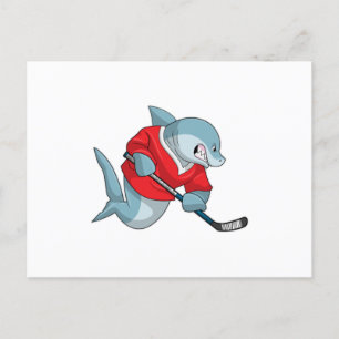 Carte Postale Requin au hockey sur glace avec bâton de hockey su