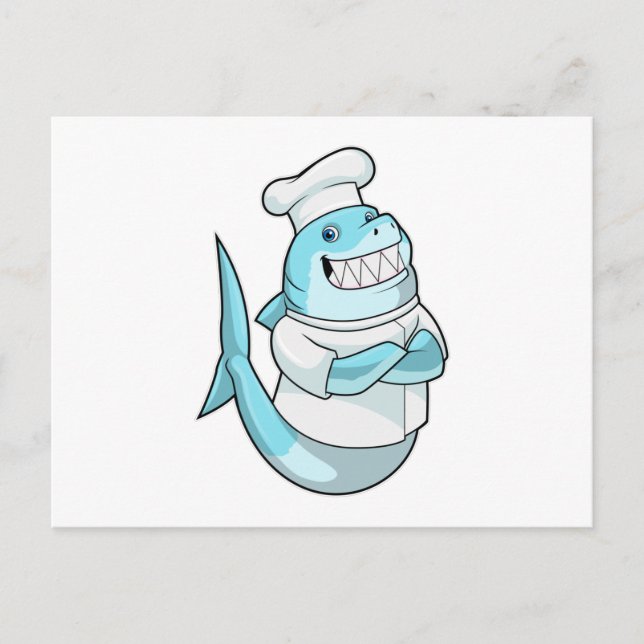 Carte Postale Requin comme chef avec tablier de cuisine (Devant)