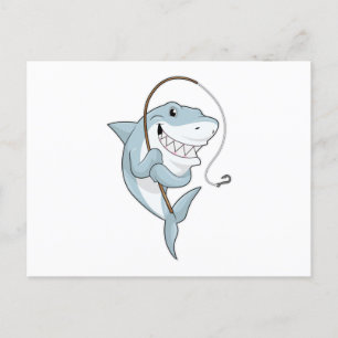 Carte Postale Requin comme pêcheur avec canne à pêche
