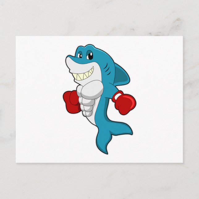 Carte Postale Requin en boîte avec gants de boxe (Devant)