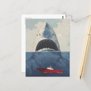 Carte Postale Requin surréaliste et bateau