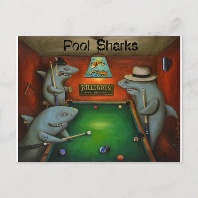 Carte Postale Requins de piscine avec lettres (Devant)