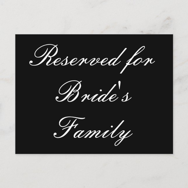 Carte Postale Réservé à la famille de la mariée (Devant)