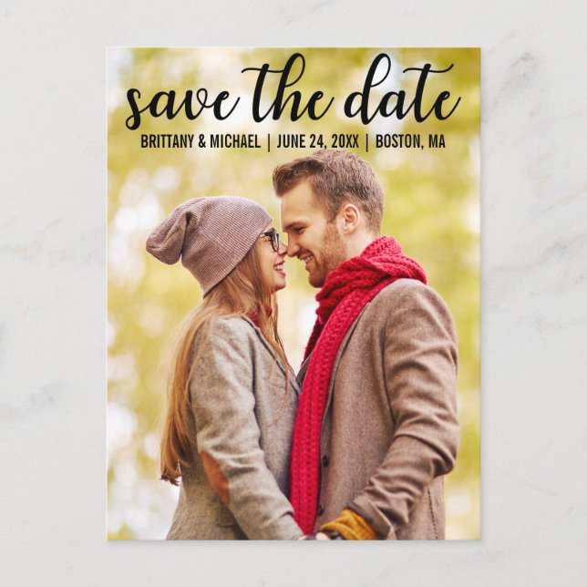 Carte Postale Réservez la date | Faire-part Fiançailles moderne (Devant)