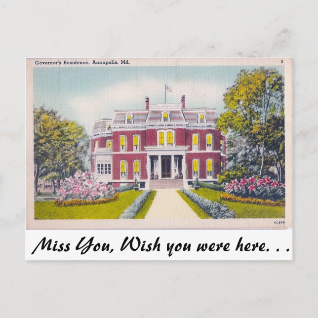 Carte Postale Résidence du Gouverneur, Annapolis, Maryland (Devant)