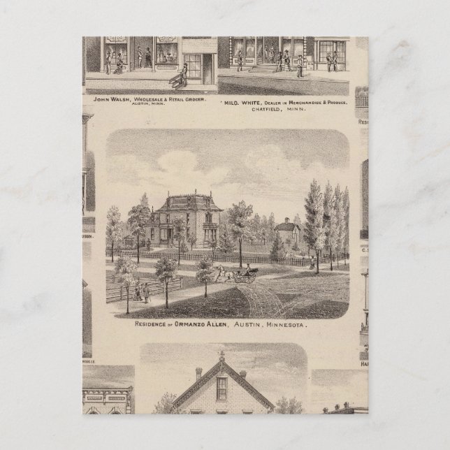 Carte Postale Résidences et entreprises en Austin, Minnesota (Devant)