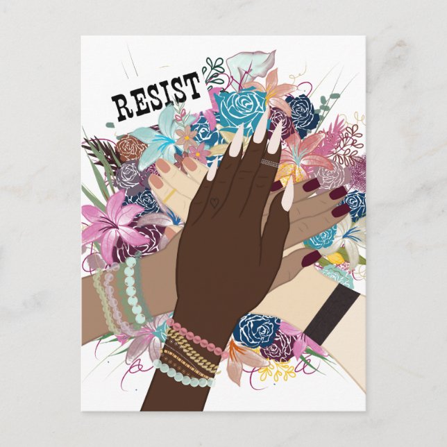 Carte Postale Résister Ensemble - Floral Feminist Activiste Art (Devant)