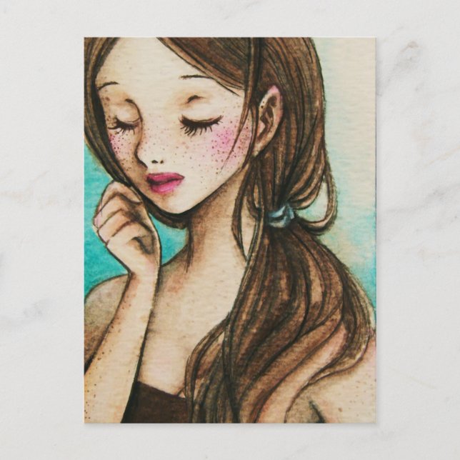 Carte Postale Ressort (fille mignonne avec l'art pour aquarelle (Devant)