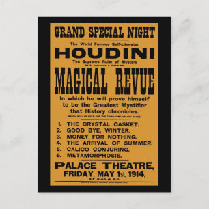 Carte Postale Restauré 1914 Harry Houdini panneau jaune