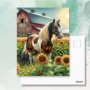 Carte Postale Rester en contact   Joli cheval sur ferme rustique