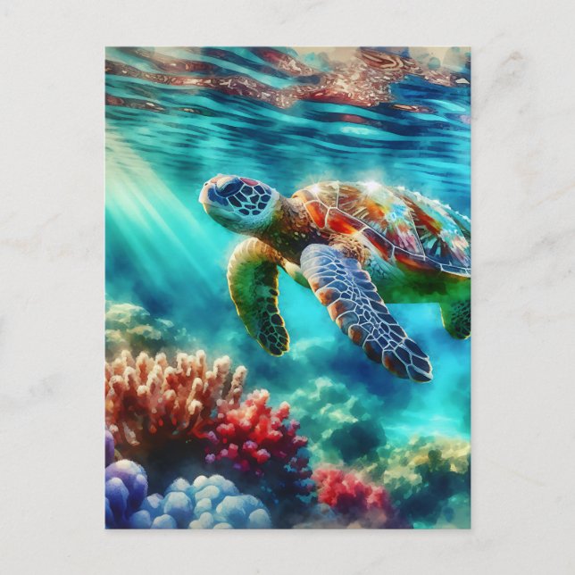 Carte Postale Rester en contact | La natation des tortues de mer (Devant)