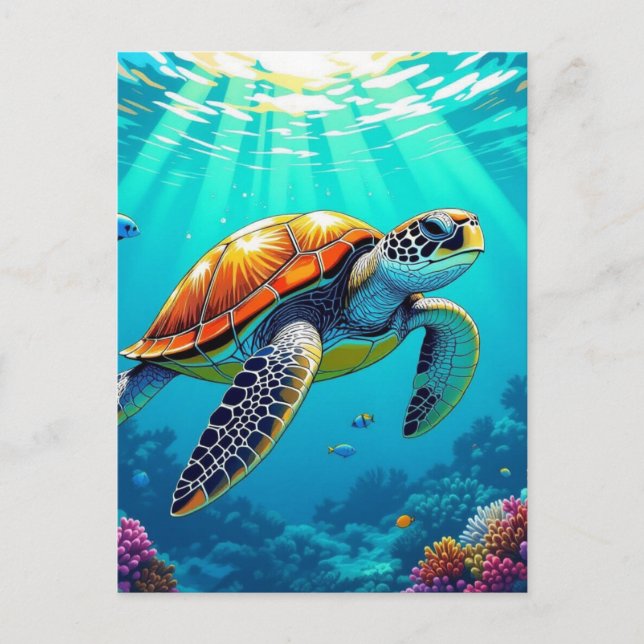Carte Postale Rester en contact | Tortue de mer (Devant)