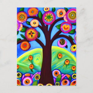 Carte Postale Rester en contact   Whimsical Tree Folk Art