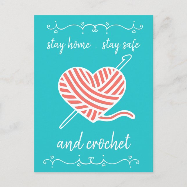 Carte Postale Restez à la maison Restez en sécurité et Crochet T (Devant)