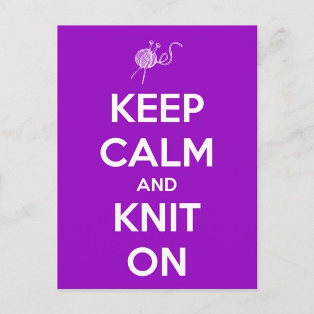 Carte Postale Restez calme et Knit sur Fuschia (Devant)