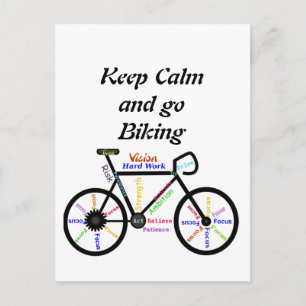 Carte Postale Restez calme et partez à vélo, avec des mots motiv