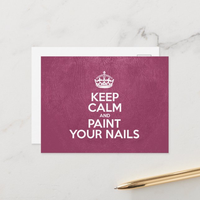 Carte Postale Restez calme et peignez vos ongles, cuir rose (Devant/Arrière en situation)