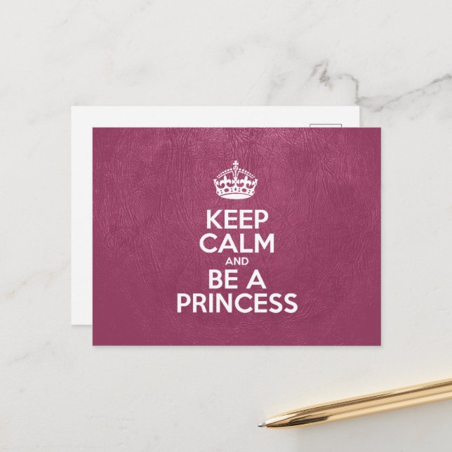 Carte Postale Restez calme et soyez une princesse, Cuir rose, Co (Devant/Arrière en situation)