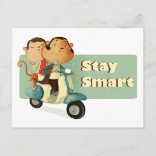 Carte Postale Restez intelligent Scooter Monkeys