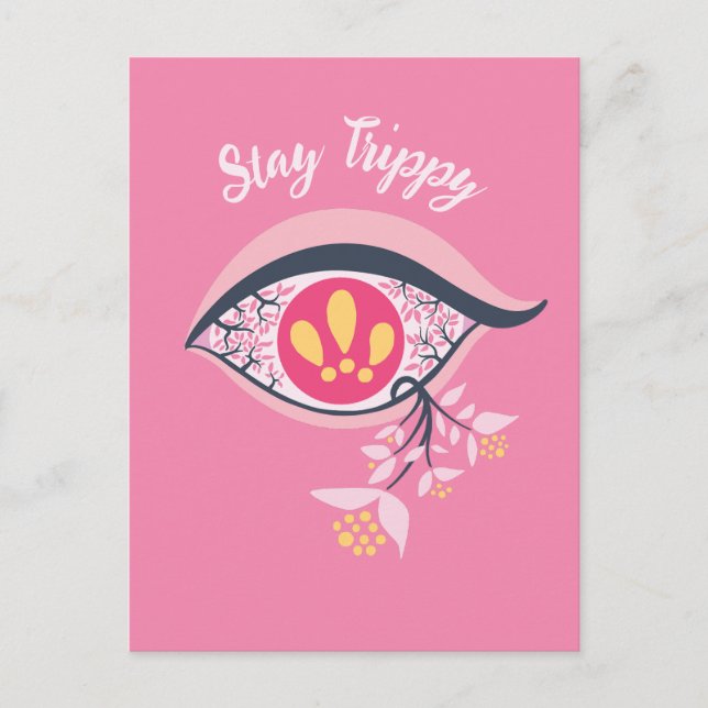 Carte Postale Restez Trippy Oeil rose floral psychédélique (Devant)