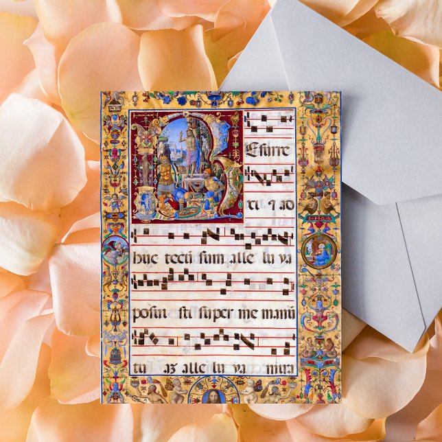 Carte Postale Résurrection médiévale chrétienne Pâques (Religious Christian Catholic Gregorian Chant Medieval Manuscript Jesus Resurrection Easter Postcard)