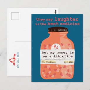 Carte Postale Rétablissez-vous vite Rire vs Antibiotiques PERSON