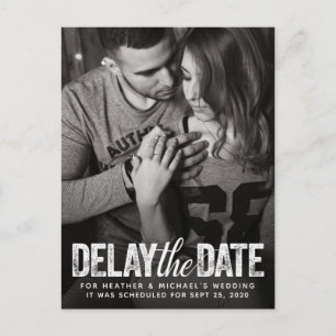 Carte Postale Retarder La Date Mariage Distressed Script Photoca