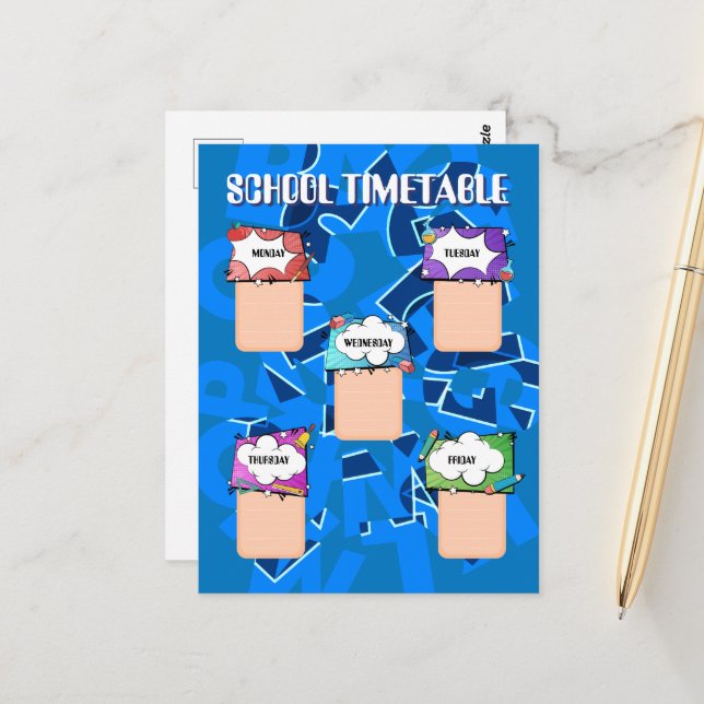 Carte Postale Retour à l'école. CALENDRIER DE L'ÉCOLE (Devant/Arrière en situation)