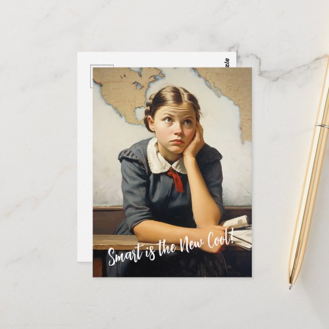 Carte Postale Retour à l'école Norman Rockwell dessin style (Devant/Arrière en situation)