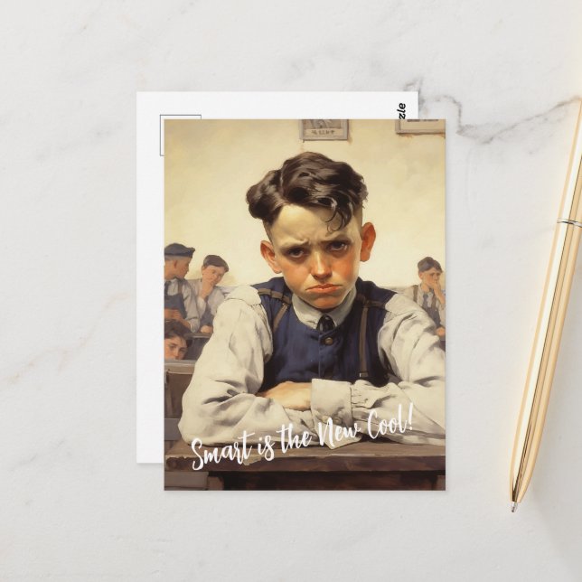 Carte Postale Retour à l'école Norman Rockwell dessin style (Devant/Arrière en situation)