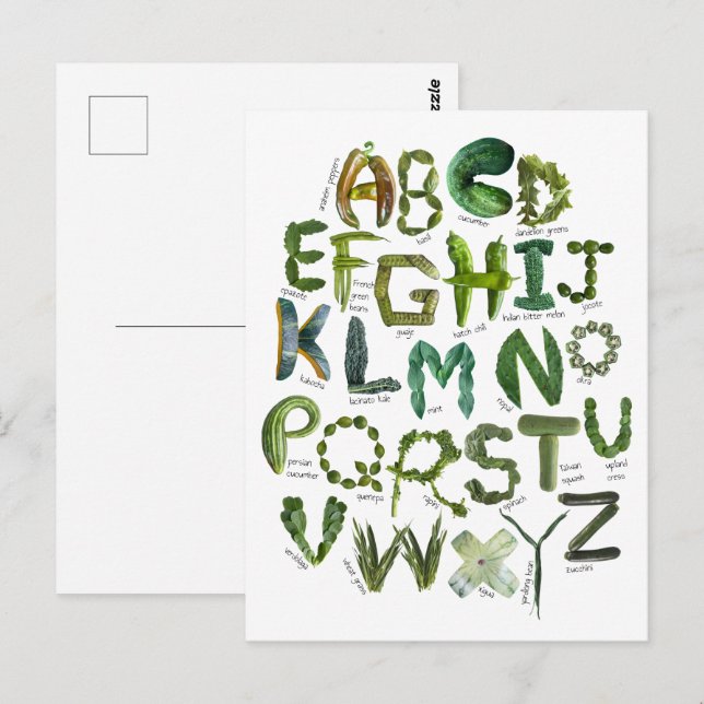 Carte Postale Retour à l'école Veggie Alphabet - Mangez vos vert (Devant / Derrière)