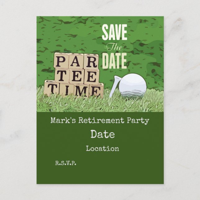 Carte Postale Retraite de golf avec boule par tee time sur vert  (Devant)