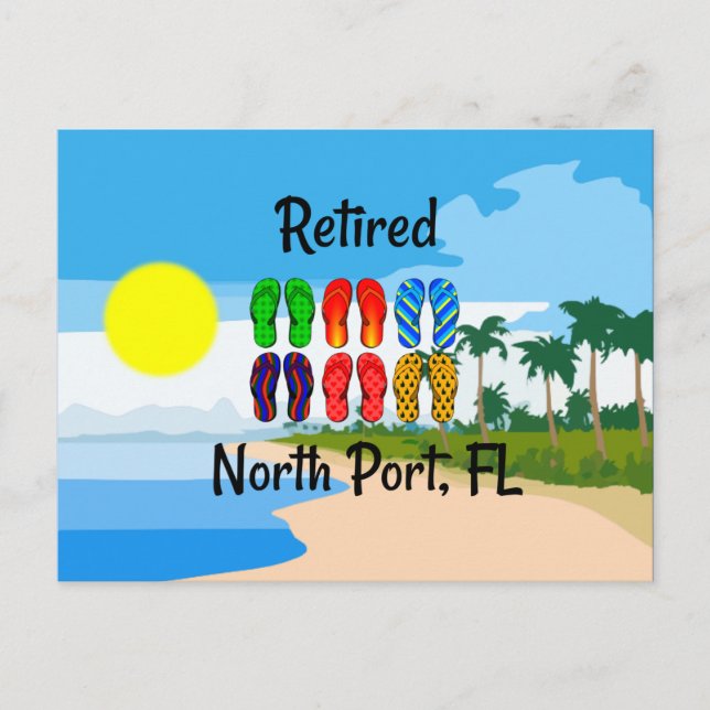 Carte Postale Retraité, North Port, FL, conception de plage, (Devant)