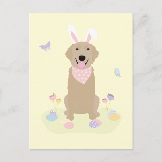 Carte Postale Retriever doré Bunny de Pâques (Devant)