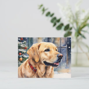 Carte Postale Retriever du Labrador de Noël en aquarelle de neig
