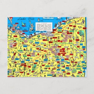 Carte postale Retro 1966 Cleveland, Ohio map