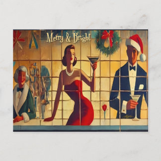 Carte Postale Retro 50s Christmas Eve Bar Last Call Martini