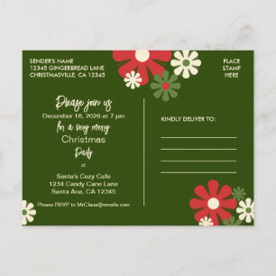Carte Postale Retro 60s les années 70 Floral Christmas Party Inv