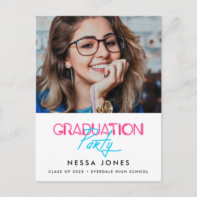 Carte Postale Retro 80s néon lumières fête de graduation photo (Devant)