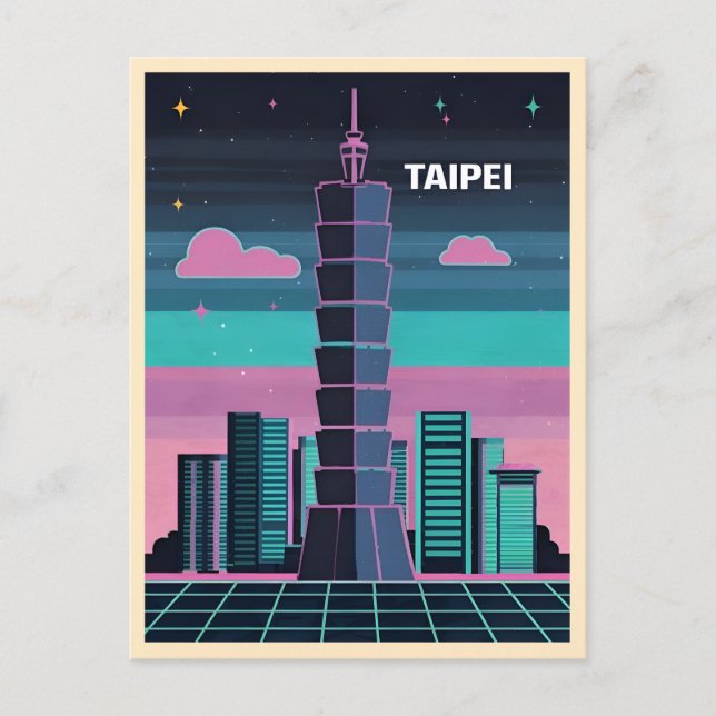 Carte Postale Retro 80s Neon Synthwave Taipei 101 Taiwan (Devant)