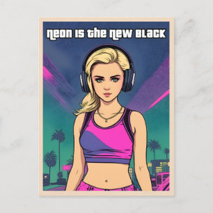 Carte Postale Retro 80s Vaporwave Lo-Fi Neon Nostalgie fille