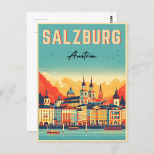 Carte Postale Retro Autriche capitale salzbourg skyline