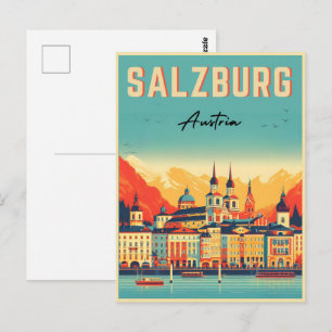 Carte Postale Retro Autriche capitale salzbourg skyline