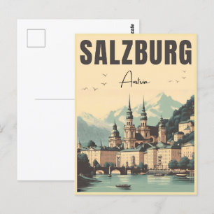Carte Postale Retro Autriche capitale salzbourg skyline