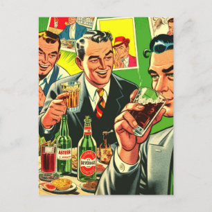 Carte Postale Retro Bar Boissons Dessins Illustration