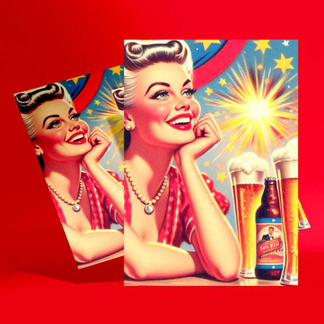 Carte Postale Retro Beer Girl (Créateur téléchargé)