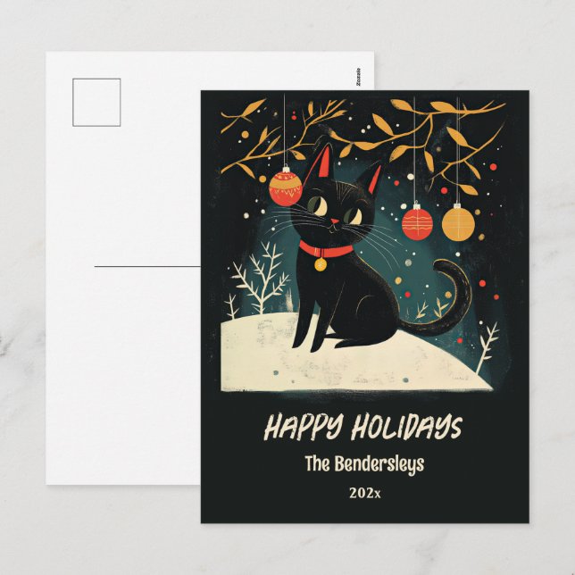Carte postale Retro Black Cat Fun Holiday (Devant / Derrière)